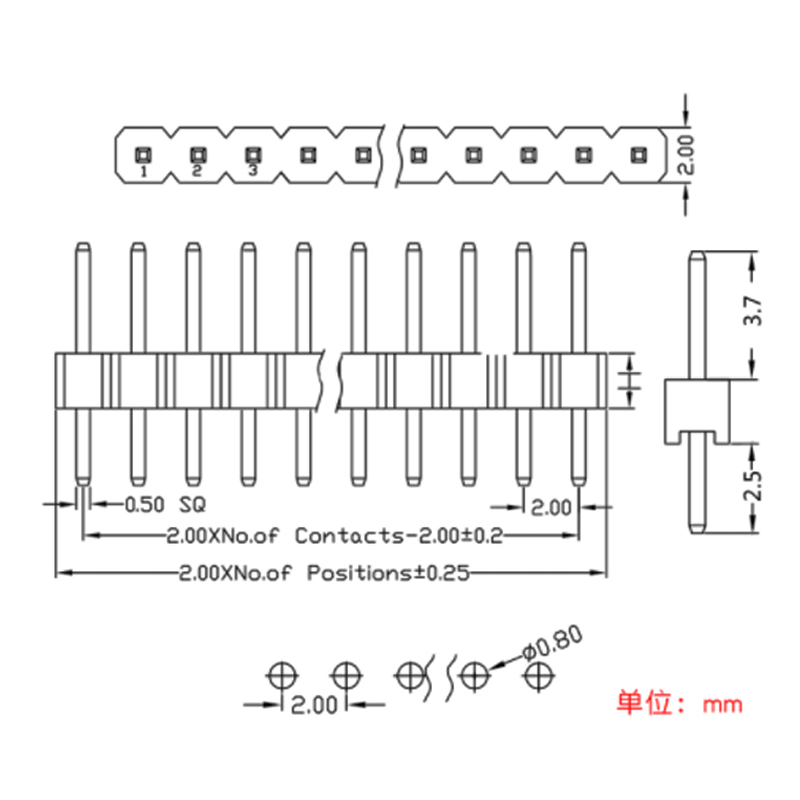 单排针2.00MM直针间距2MM插针1*2p3p4p5p6p7p8p10p20p40P直插铜针 - 图0