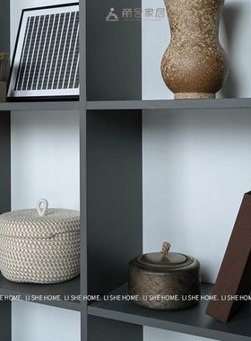 侘寂风样板间装饰品组合客厅玄关摆设陶艺花瓶茶叶罐书房书柜摆件