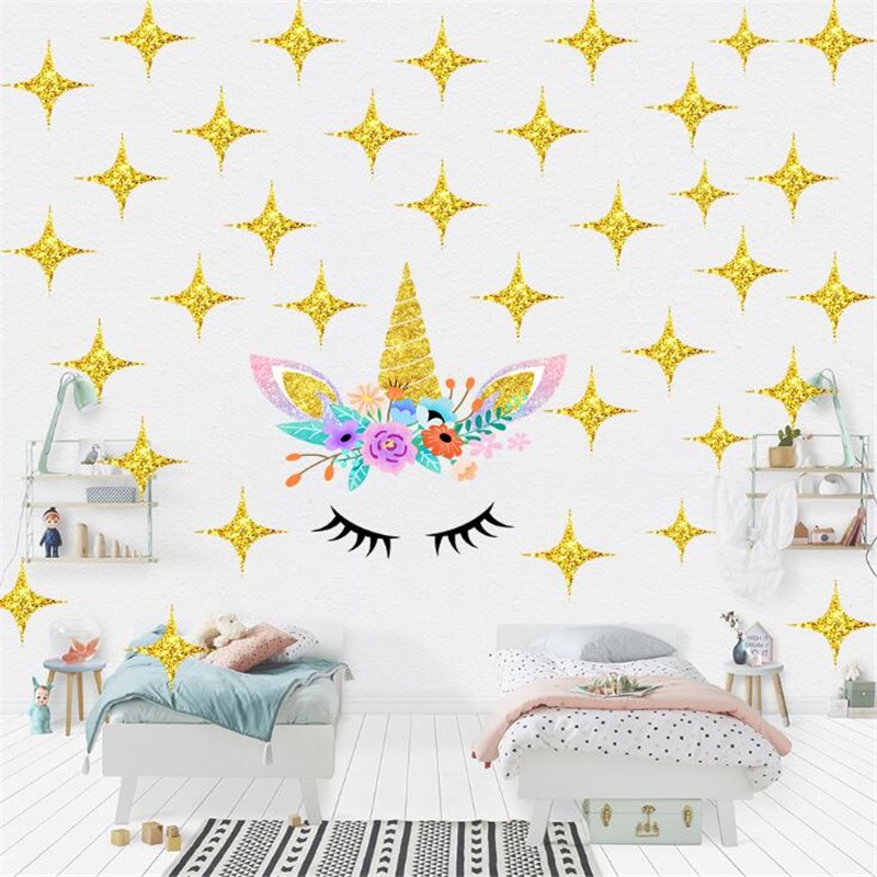 Wall-Sticker Mural Unicorn Rooms-Art Living-Room Golden-Dot-图0