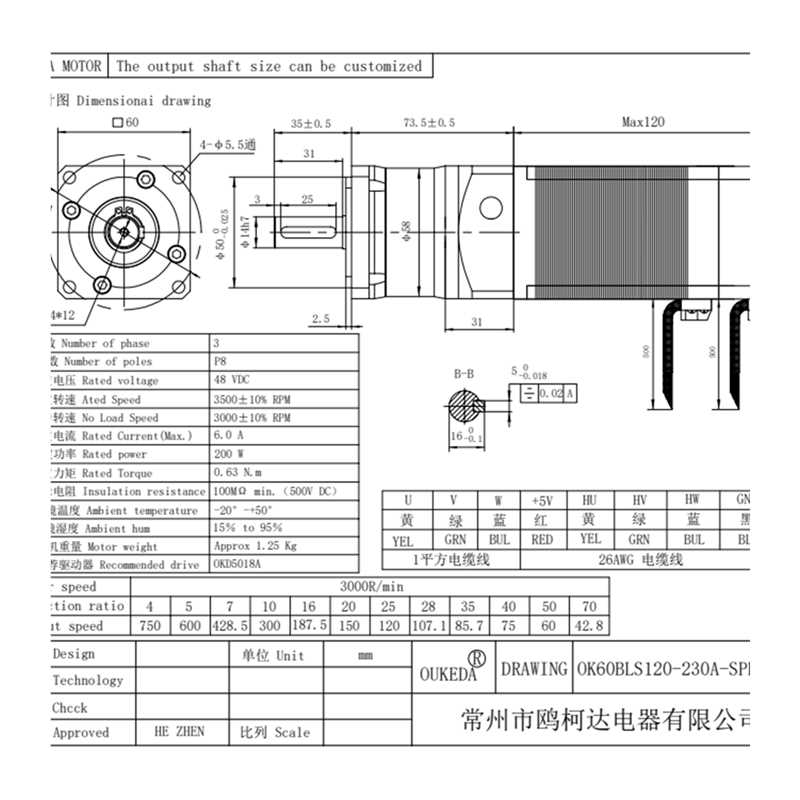 无刷减速电机 DC24V 48转输出300V 300W U60mm直流减速-图0