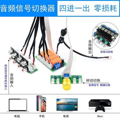 直销音频输入切换板四路音源选择板音频讯号切换继电器 - 图0