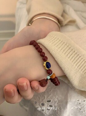 朱砂+青金石天然石串珠手串手链女秋冬高颜值小众精致手链