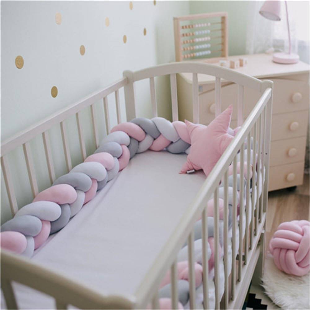 极速Baby Bed Bumper Handmade Knotted Braid Baby Crib Protect - 图1