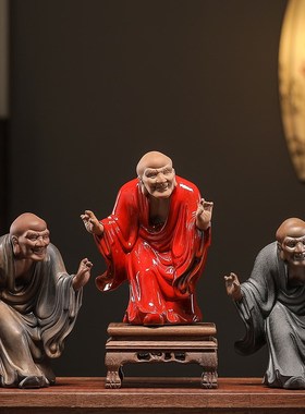 陶瓷欢喜罗汉佛像摆件十八罗汉尊者人物雕像中式博古架玄关装饰品