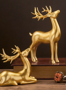 北欧创意招财鹿摆l件工艺品乔迁新居客厅电视柜酒柜摆设桌面装饰