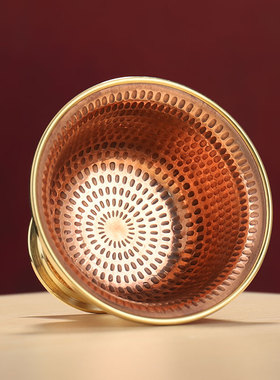 红铜手工敲打供水碗家居装饰纯铜锤纹八J供供水杯仿旧雕花摆件高