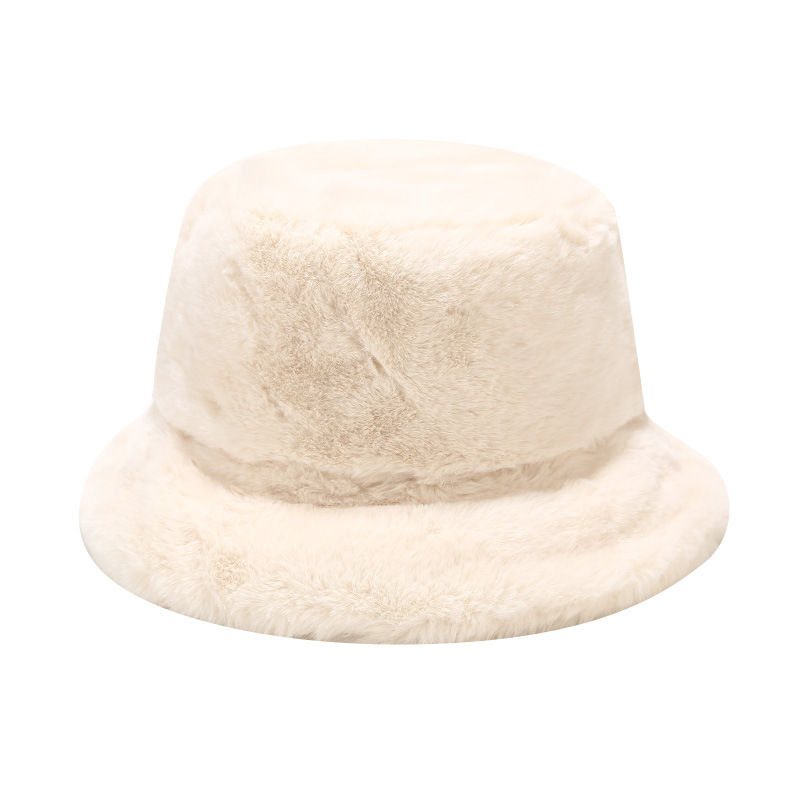 网红Faux Rabbit Fur Bucket Hat Women Winter Warm Panama Hats - 图3