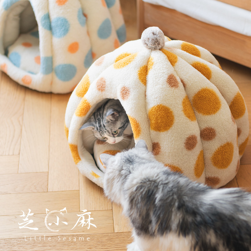 芝小麻经典波点封闭式猫窝猫屋猫房子冬天保暖猫帐篷蒙古包宠物窝,淘宝优惠券,粉丝福利购,淘宝优惠卷