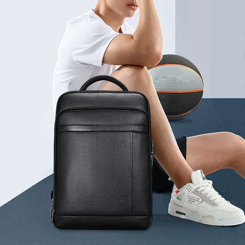 推荐Men's genuine leather backpack  business men's fingerpri - 图1