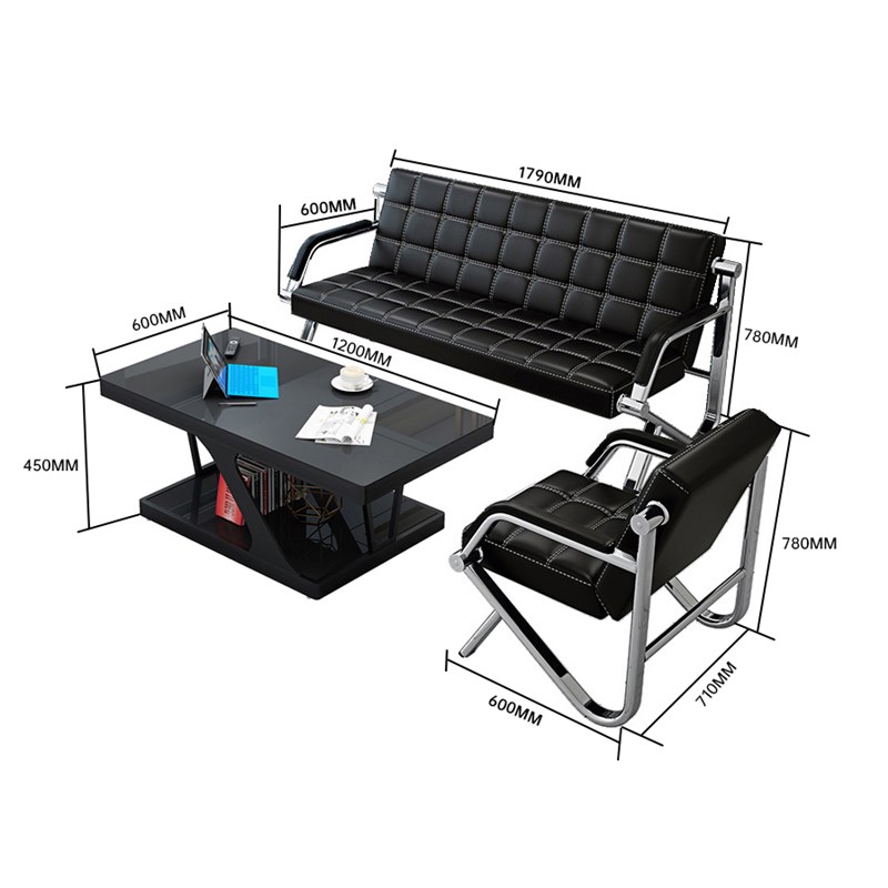 室沙发铁套简约现商代务接待艺装会K客茶几组合三人位铁架 - 图0