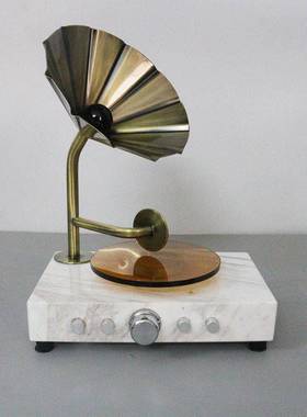 简约现代复古大h理石留声机样板间家居客厅书房创意桌面装饰摆饰