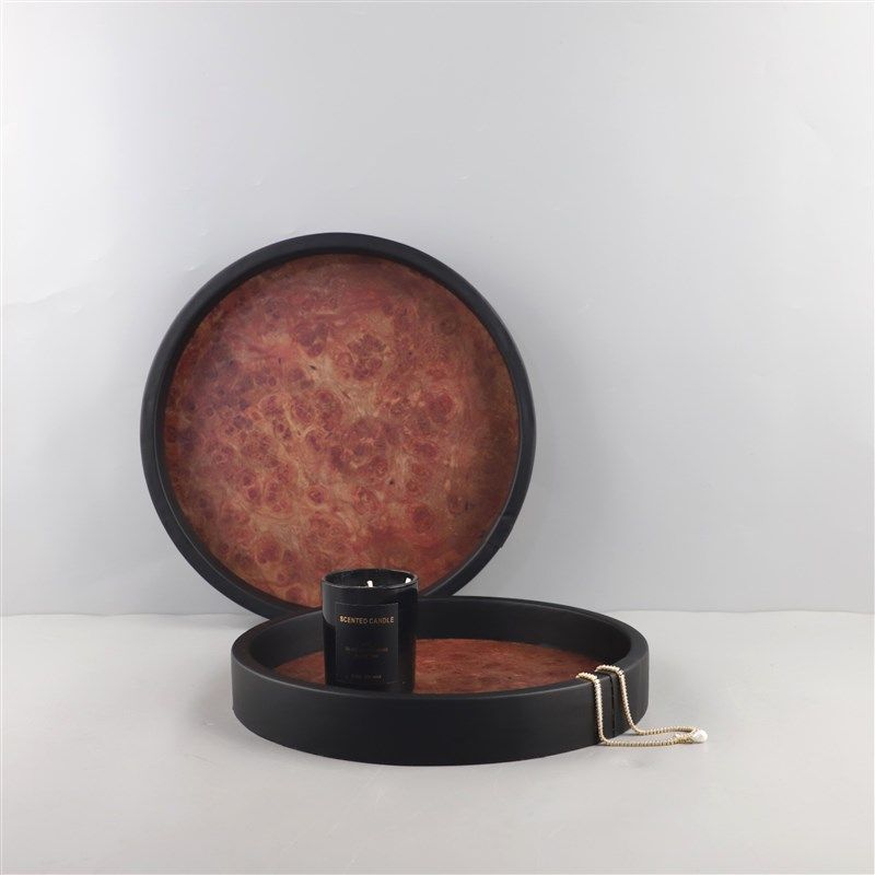 现代简约木质皮革木纹圆形香薰装饰托盘客厅卧室电视柜家居装饰品,淘宝优惠券,粉丝福利购,淘宝优惠卷