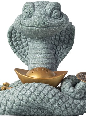 新中式招财眼镜王蛇献宝茶宠摆件舞狮灵蛇鱼缸盆栽造景桌面装饰品