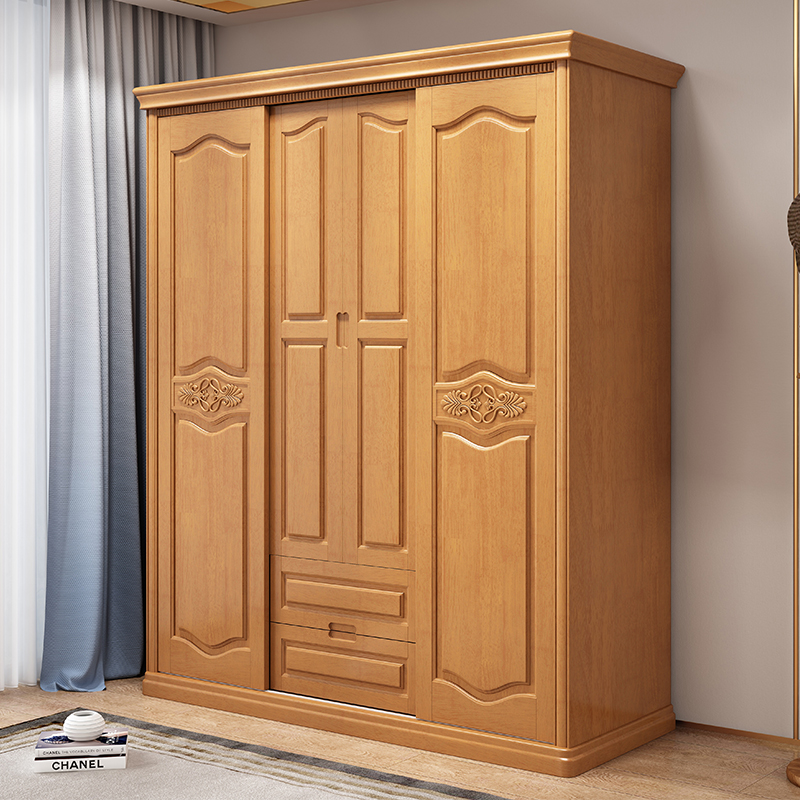 新款新中式现代简约拉门柜子卧室组合整体移门大衣柜组装木质衣橱 - 图1