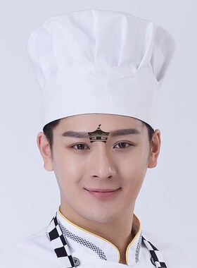厨师帽子男女餐饮工作帽黑白色蘑菇帽酒店厨房防油烟布帽百褶