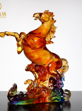 红色马摆件琉璃工l艺品马到成功客厅玄关办公室桌面简约现代装饰