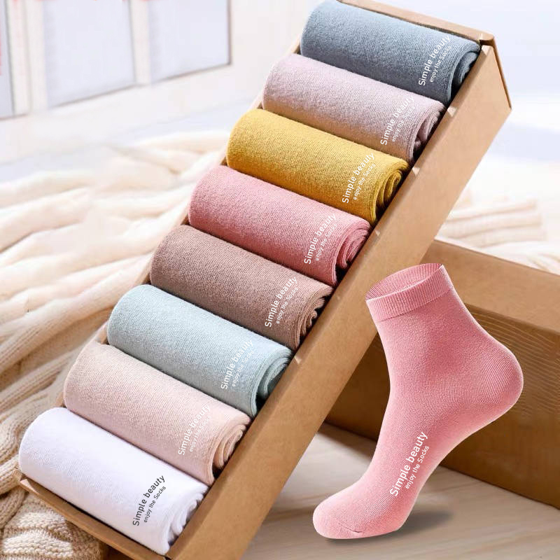 网红5 pairs/Lot Hot Sale Women Cotton Socks Simple Beauty En - 图0