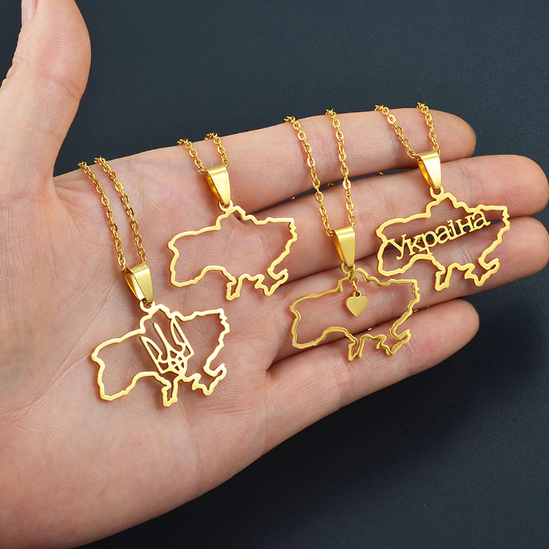 推荐Fashion Outline Ukraine Map Pendant Necklace For Women G - 图0