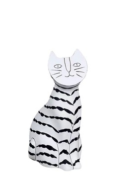 现代简约手绘轻奢黑白条纹猫树脂猫摆件样板房售楼处软装品汤圆猫