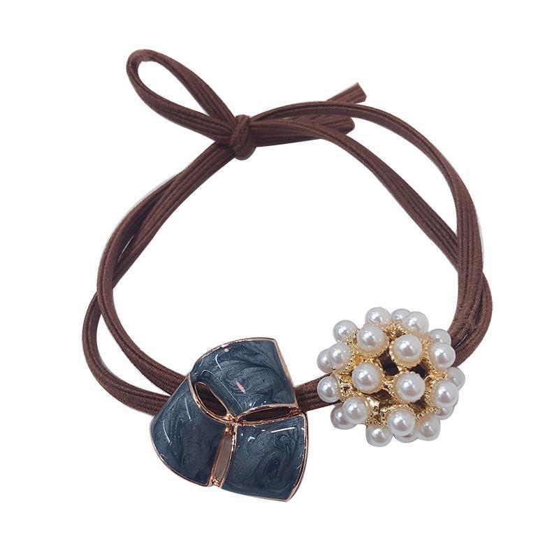 推荐Pearl woman tied head alloy flower hair rope rubber band - 图2