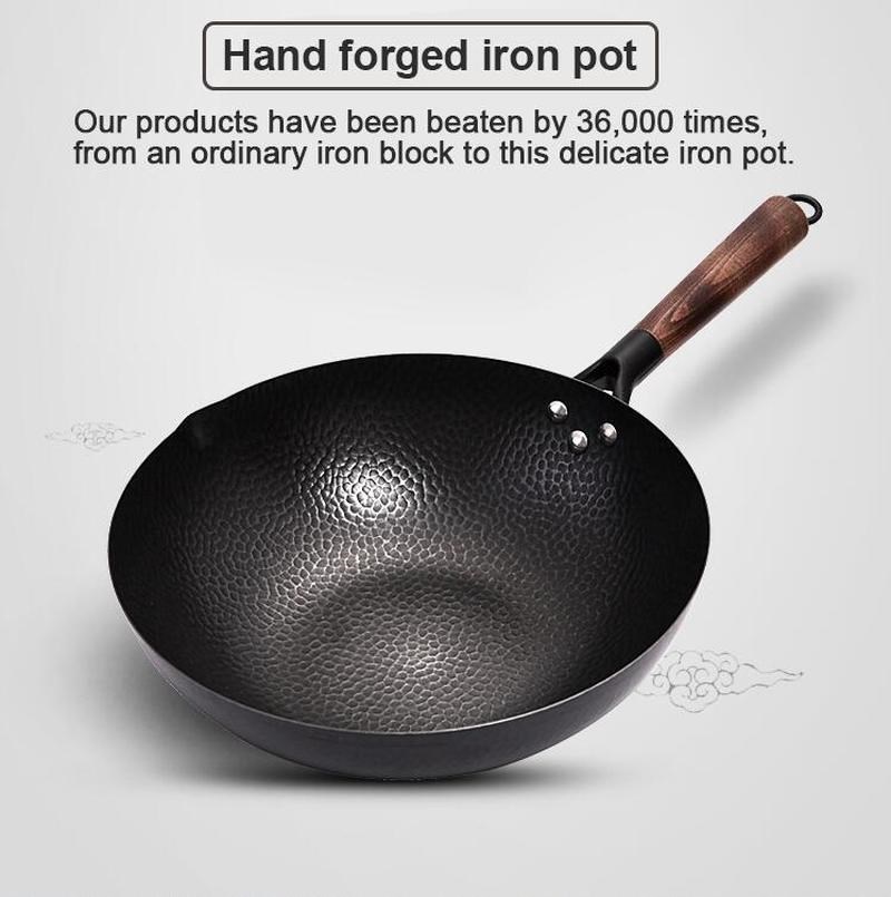 极速Handmade Iron Pot 32CM Frying Pan Uncoated Health Wok No-图1