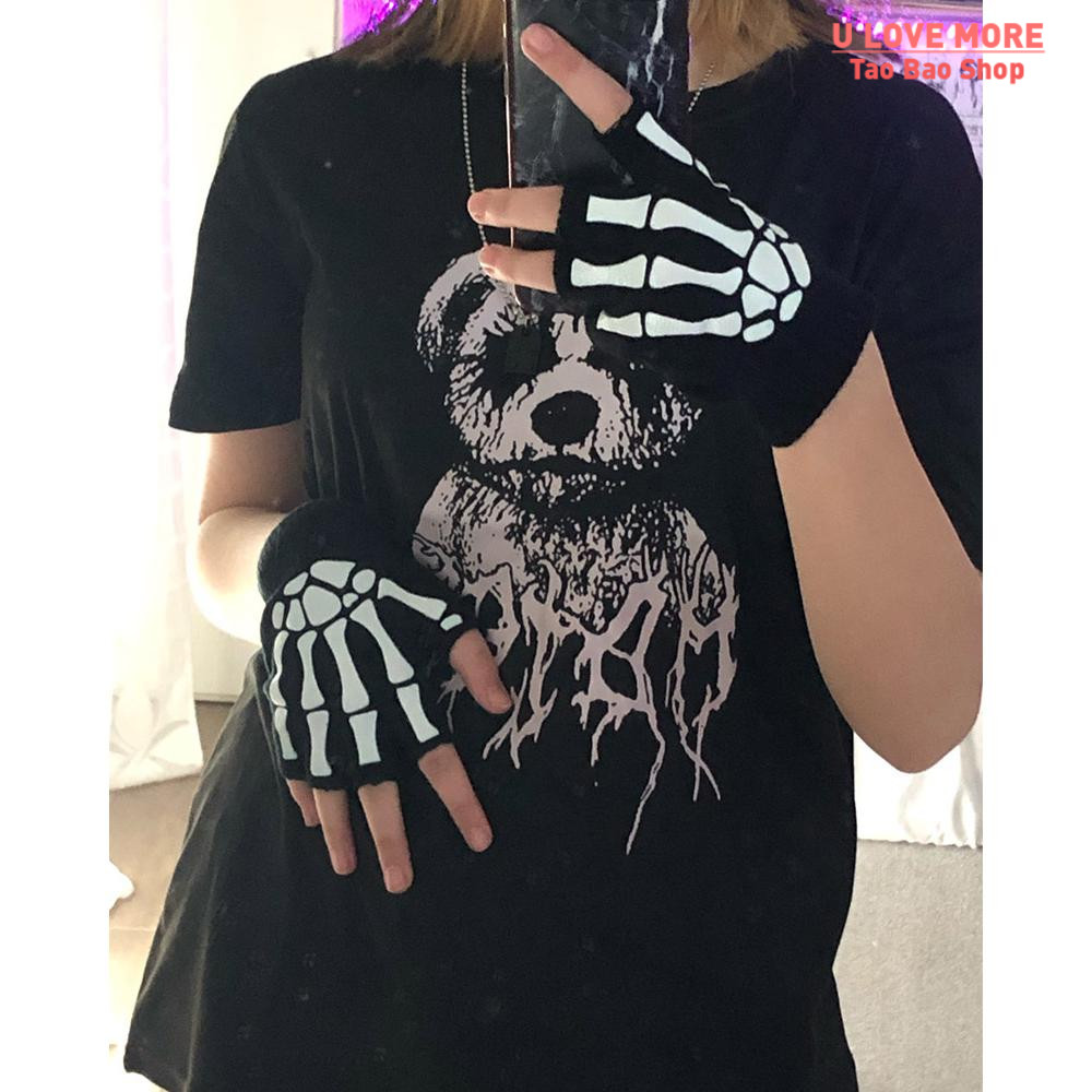 推荐New Punk Gloves Unisex Halloween Skeleton Skull Half Fin - 图1