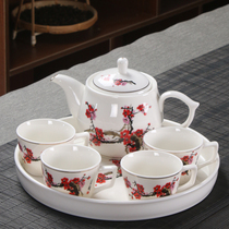 8 Head Tea Set Group Home Teapot With Ear Tea Cup Round Porcelain Tea Tray Chinese ceramic Gongfu Tea Set