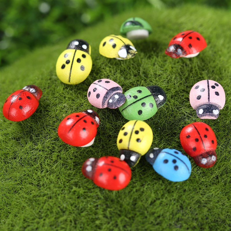 100Pcs Wooden Ladybug Micro Fairy Garden Figurine Miniature - 图1