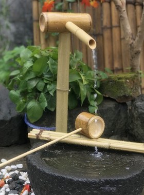 竹子流水摆件 禅意 竹流水 日式庭院 假山石槽居家流水摆件