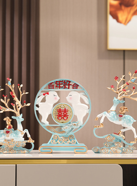 创意喜庆鹿摆件结婚礼q物送新人客厅电视柜酒柜玄关新婚家居装饰