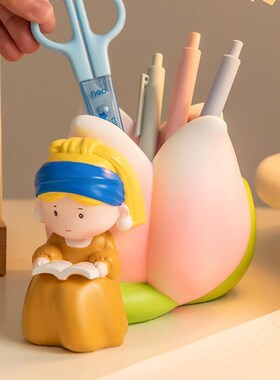 笔筒高颜值ins风学生桌面可爱戴珍珠耳环少女摆件办公室书装饰品