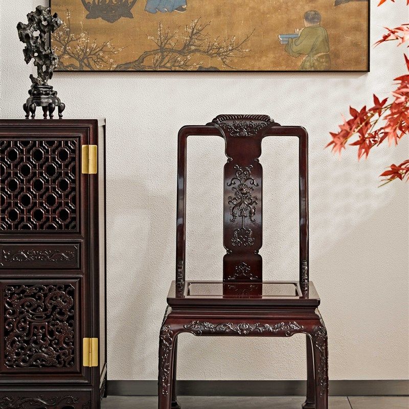 赞比亚紫檀西番莲餐椅红木家具实木茶椅非洲小叶血檀中式靠背椅子,淘宝优惠券,粉丝福利购,淘宝优惠卷