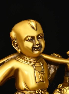 运财童子摆件纯铜挑财送财童子善财童子家居办公室桌面门店工艺品