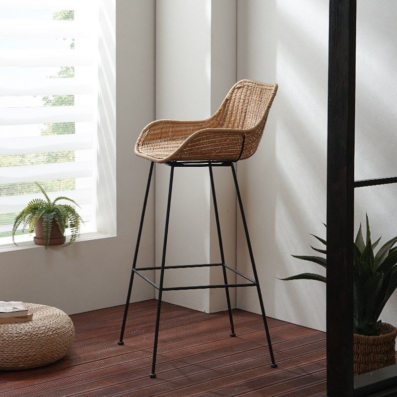 藤编铁艺吧台椅民宿家用吧凳靠背酒吧椅高脚椅侘寂奶茶店前台椅子,淘宝优惠券,粉丝福利购,淘宝优惠卷
