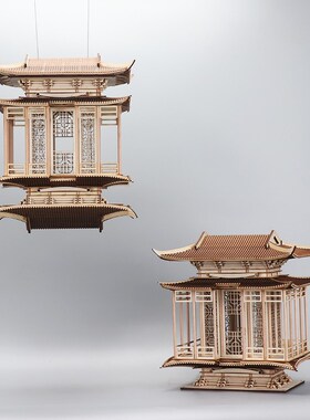 新中式古建筑摆件木亭子工艺品家具卖场样板间创意软装配饰摆设