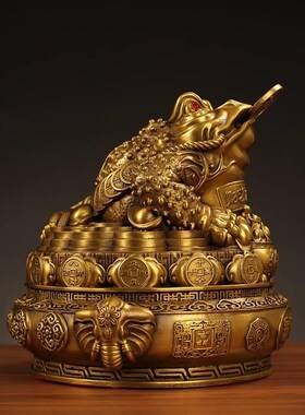 全铜黄铜聚宝盆金蟾铜钱元宝纳财祥瑞摆件店铺开业送礼办公室客厅