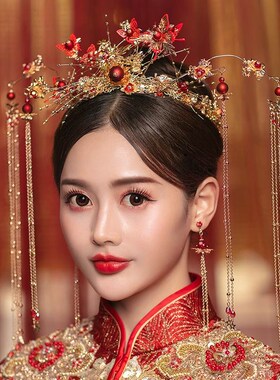 禾秀服新娘头f饰简单大气和2022年新款结婚服凤冠霞帔步摇钗一