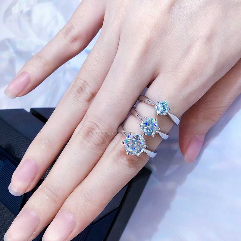 Tnanyu Gemsh 6 Claws Silver Solitaire Ring Proig Setting 2ct - 图0