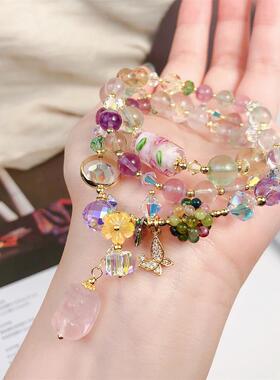 紫水晶招桃花手链女韩版时尚百搭串珠手镯多层手串手饰品配饰手环