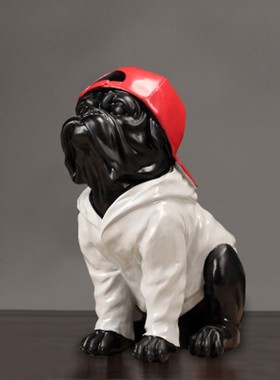 大号斗牛犬抽象玻璃钢动物卡通雕塑模型落地装饰抽象狗法斗摆件