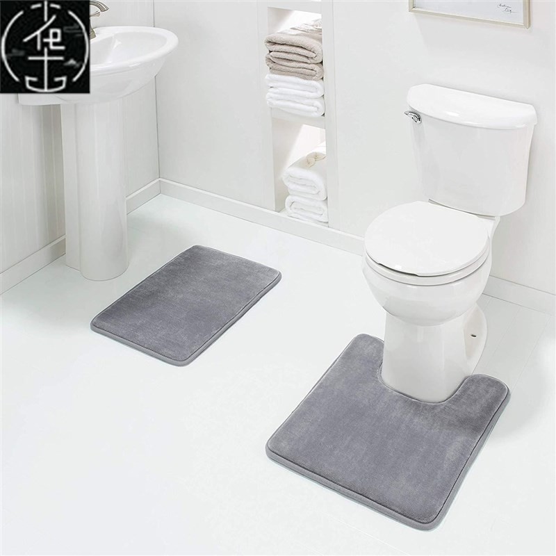 新品2 Pcs Simple Bathroom Mat Set U Shape Bathroom Carpet To-图0