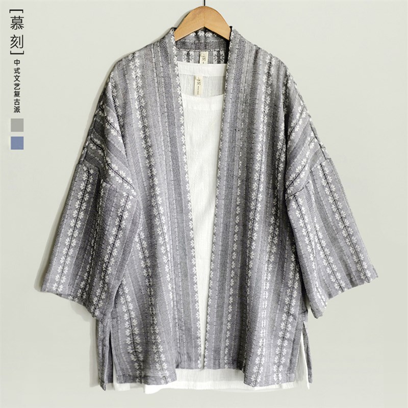 夏季轻薄中e国风男汉服棉麻中式短款风衣复古宽松大码开衫道袍上 - 图0