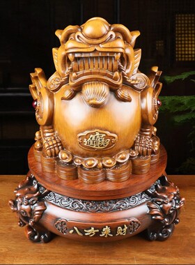 招财摆件木纹八方来财招财貔貅摆件前台客厅办公室收银开业台礼物
