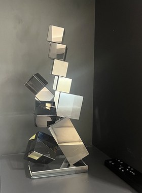 轻奢高档几何水晶方块摆件玄关客厅电视柜办公室书房艺术装饰品