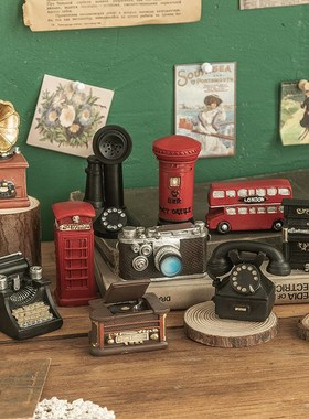 复古迷你树脂小摆件创意怀旧老式电话收音机装饰模型美式桌面摆设