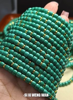 湖北原矿天然绿松石5.5mm网红爆款老型珠手串项链高瓷蓝绿DIY