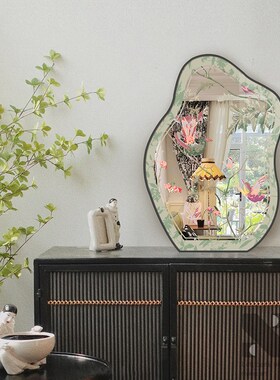 《喜上枝头》新中式镜子桌面摆件寓意好花鸟镜面装饰画卧室摆画