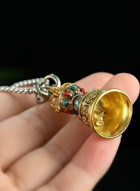 尼泊尔杵传件铜金刚铃铛金刚藏十字降魔杵吊坠挂纯泰银双色精致