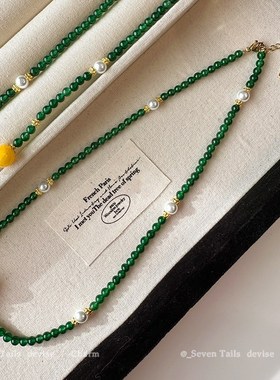 国风绿色气质串珠项链女2024新款新中式锁骨链古风禅意汉服配饰