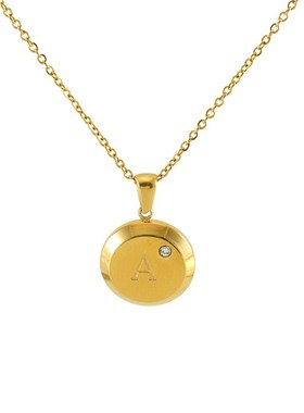 ins跨境不锈钢26字母镶钻项链女1D8K欧美圆形简约英文钛钢项坠饰
